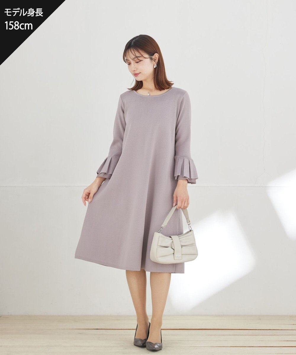 Tiaclasse シフォンフレア袖スポンジニットワンピース 