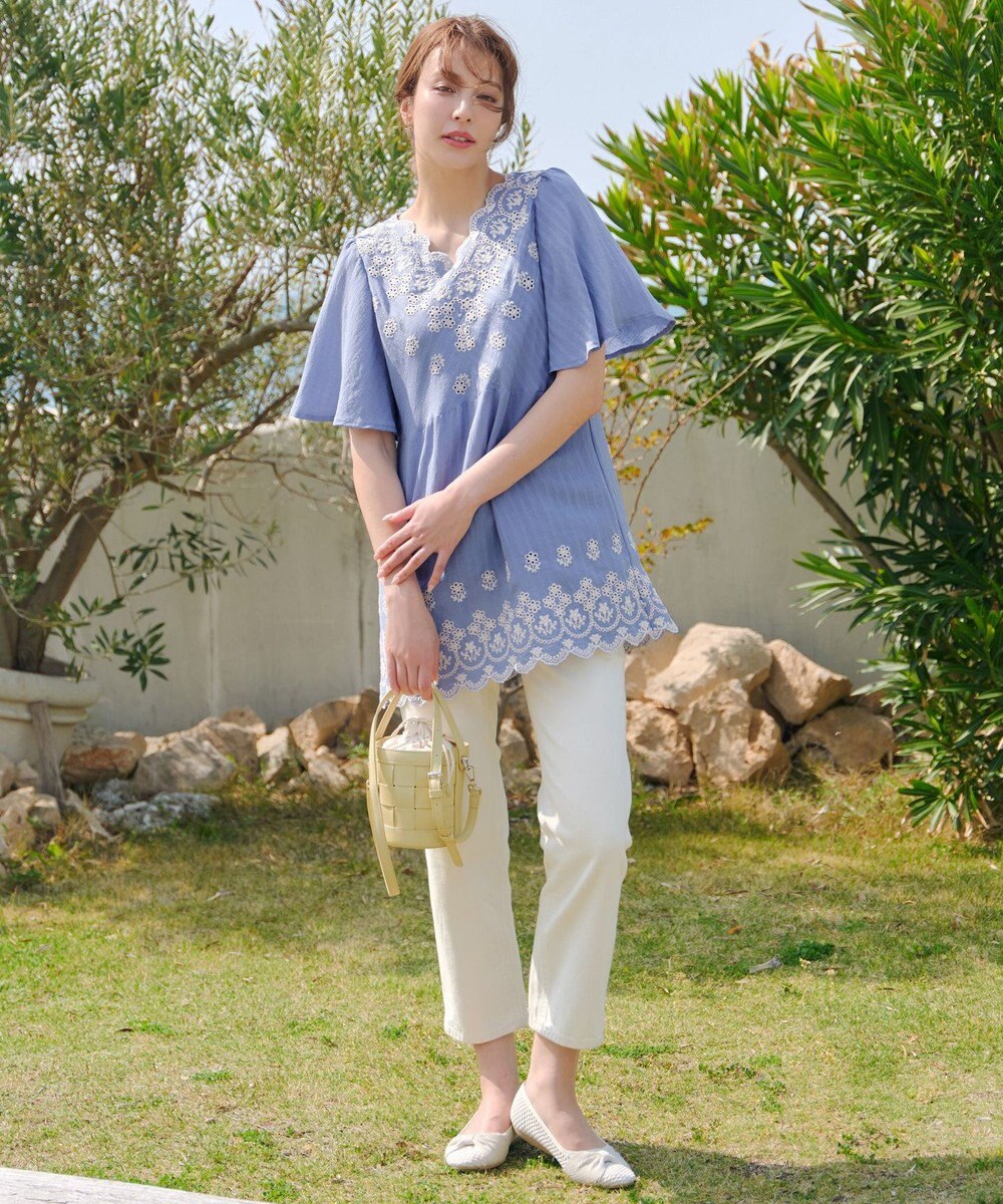 Tiaclasse 【洗える】スカラップレースチュニックブラウス 