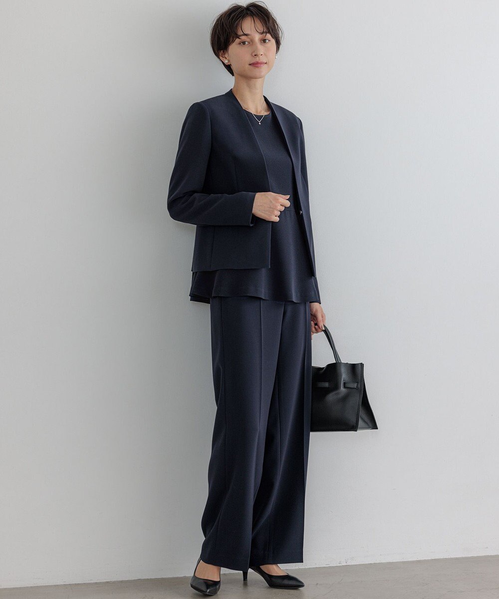 23区 【セットアップ対応/洗える】トリアセダブルジョーゼット ノーカラー ジャケット 