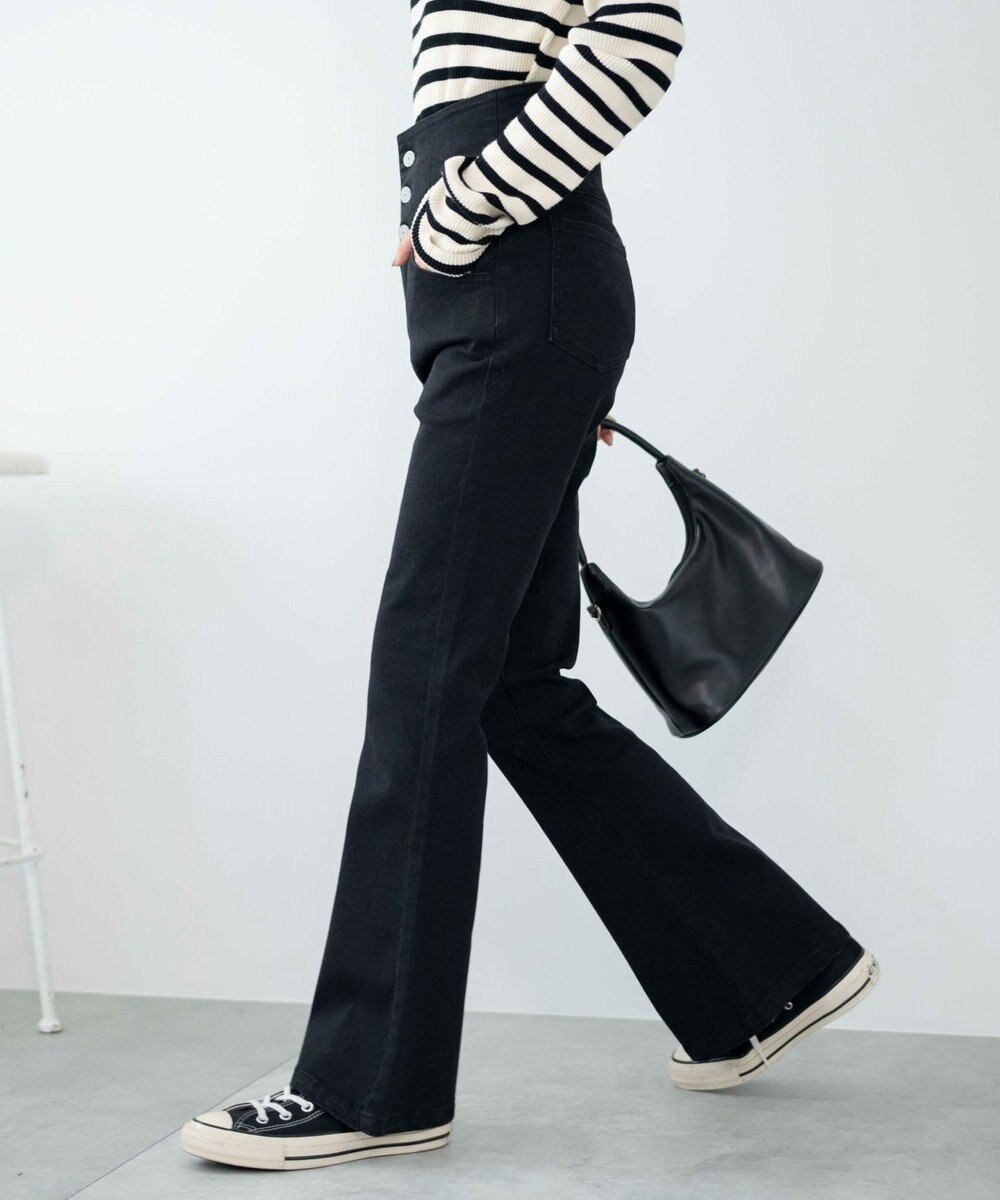 WEGO ハイウエストストレッチフレアデニムパンツ 