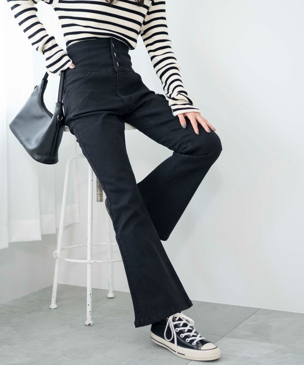 WEGO ハイウエストストレッチフレアデニムパンツ 