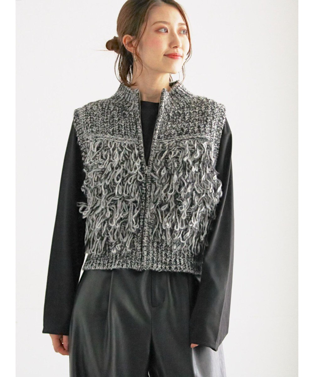 Te chichi ループ編みコンパクトジップベスト 