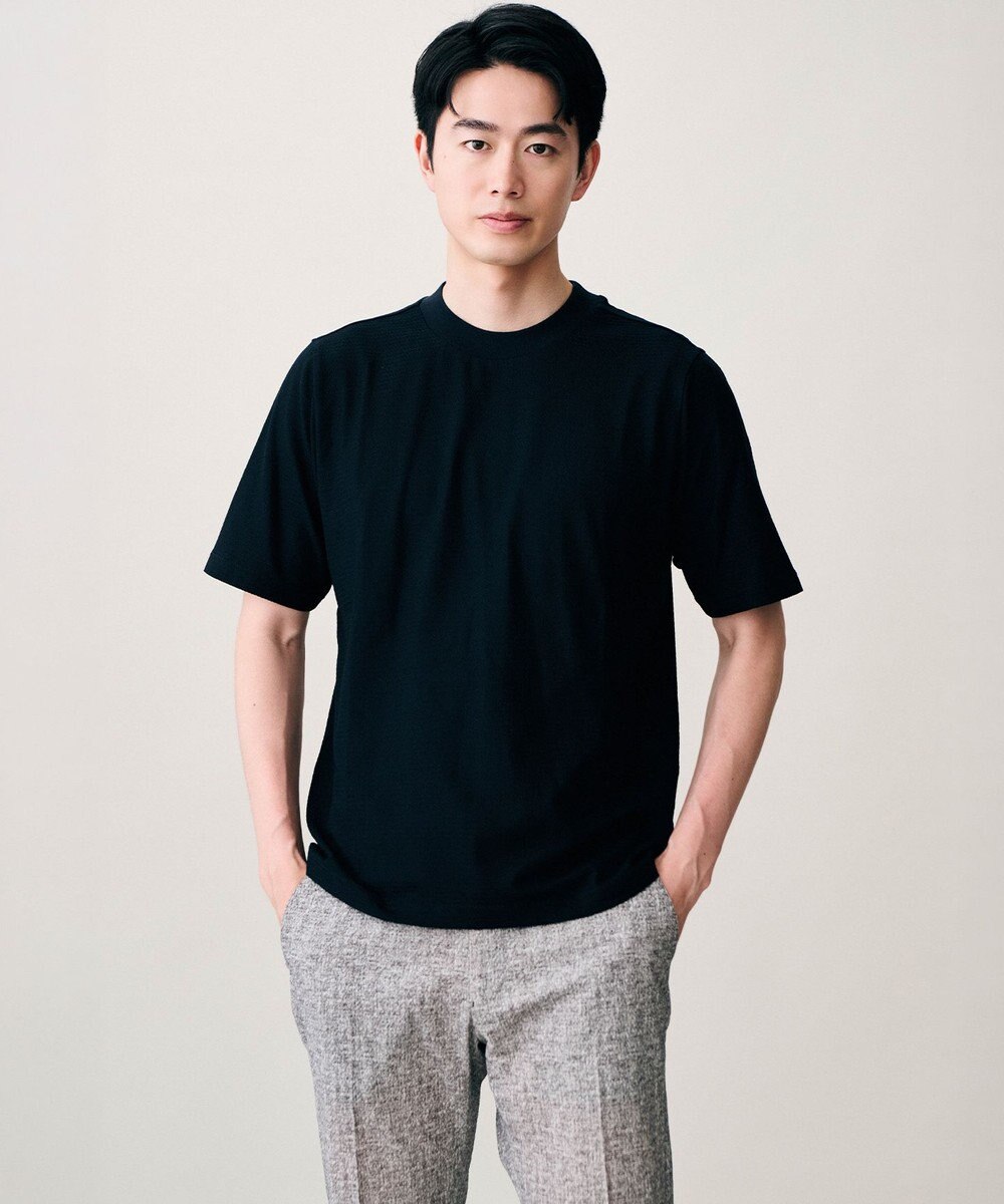 JOSEPH ABBOUD 【オリジナルジャージ生地/サラリ清涼/上質感】コンパクトブロックリンクス ドレス Ｔシャツ 