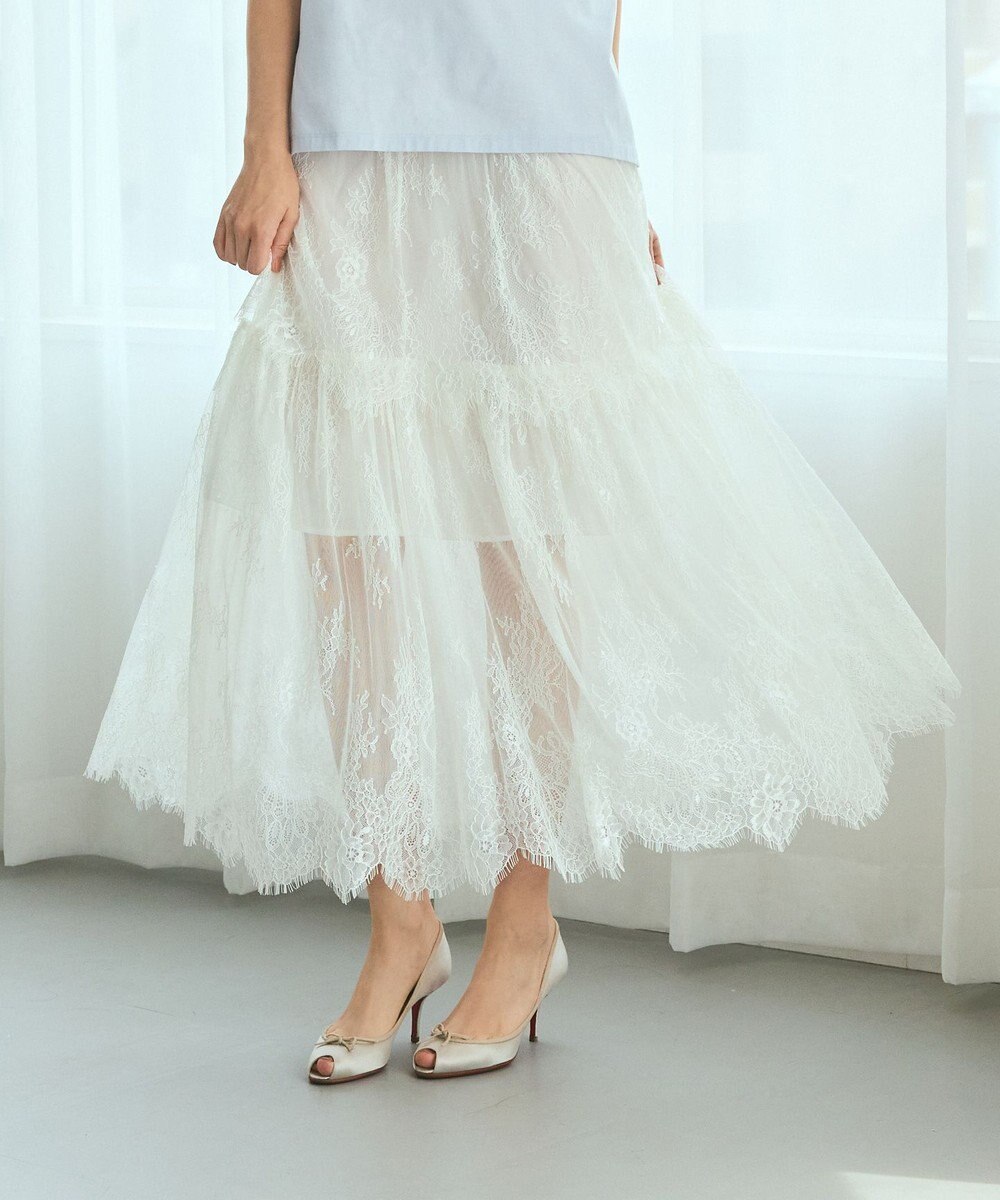 GRACE CONTINENTAL レース切替ティアードスカート 