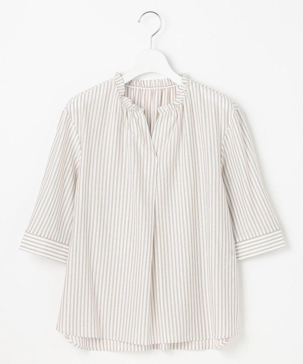 J.PRESS LADIES L ストライプジャージー フリル襟 カットソー 