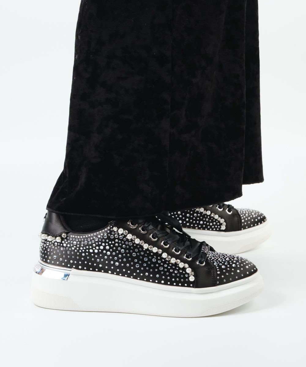 STEVE MADDEN GLORIES パールビジューレースアップスニーカー 