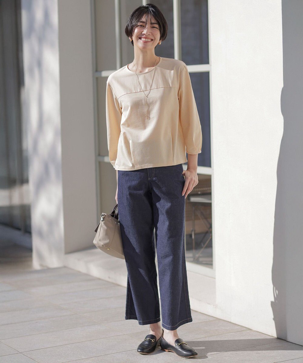 J.PRESS LADIES 【洗える】5ozバージラコンパクト デニム セミワイドパンツ 