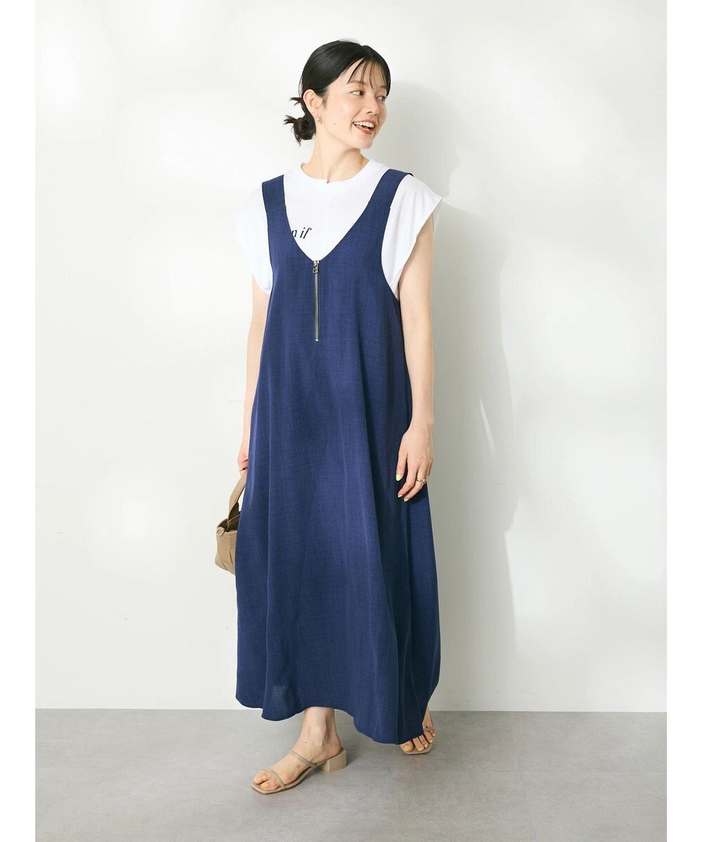 CRAFT STANDARD BOUTIQUE 前後2WAY麻調パネルワンピース Navy