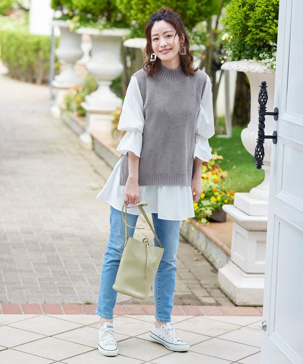 Tiaclasse L 【洗える】着回し自在のニットベスト＆フレア袖チュニックセット 