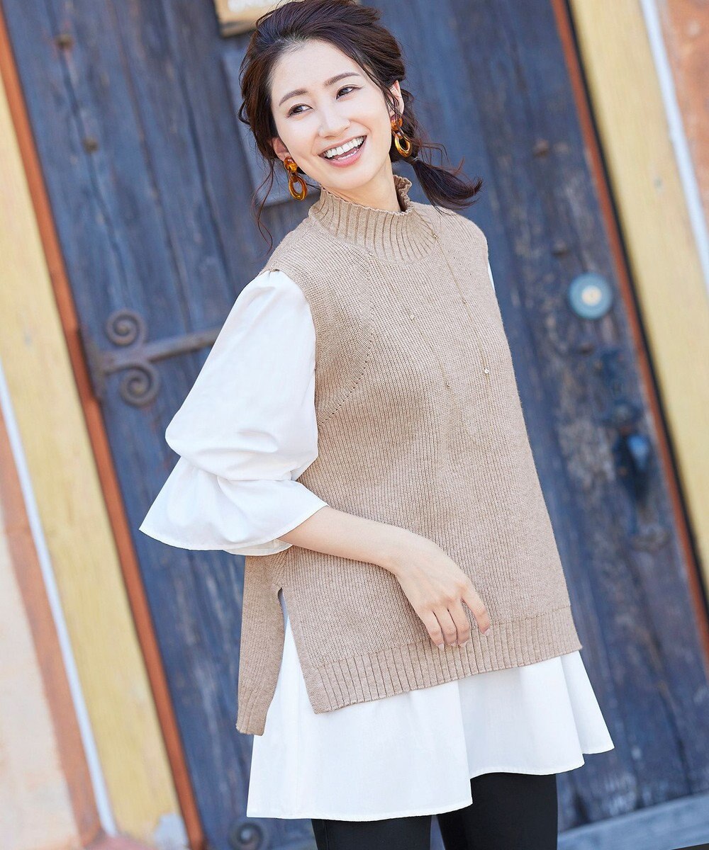 Tiaclasse L 【洗える】着回し自在のニットベスト＆フレア袖チュニックセット 