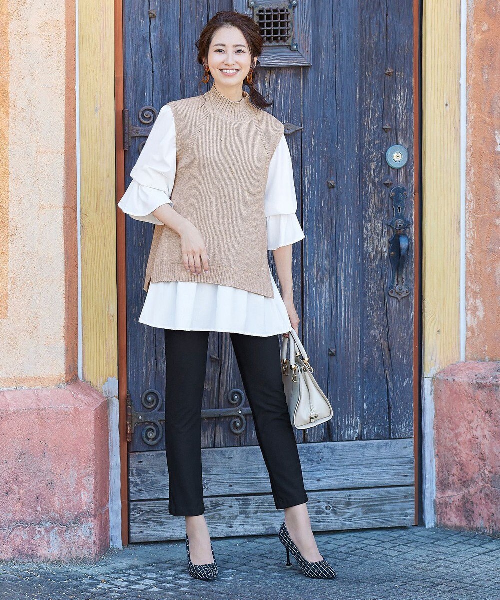 Tiaclasse L 【洗える】着回し自在のニットベスト＆フレア袖チュニックセット 