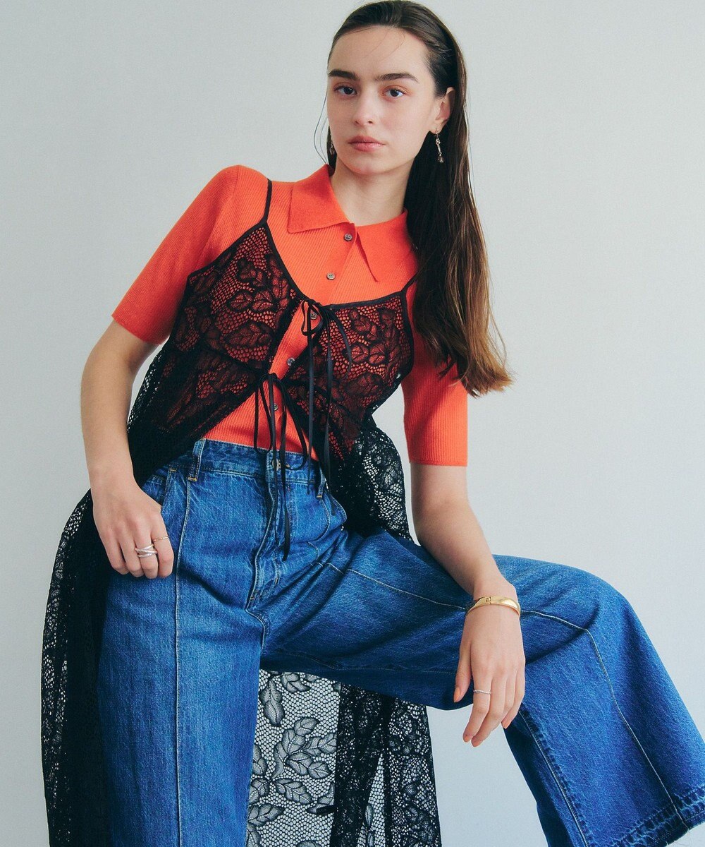 YECCA VECCA リーフ柄レースキャミワンピース 