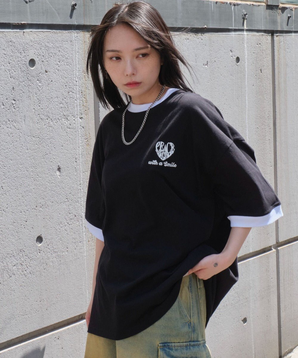 WEGO 【ユニセックス着用ITEM/MLサイズ展開】アクセ付きリンガーグラフィックT（SS） 