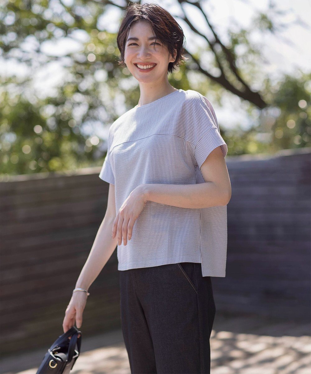 J.PRESS LADIES L 【WEB限定カラーあり・抗菌消臭・吸水速乾】サッカージャージー フレンチスリーブ カットソー 