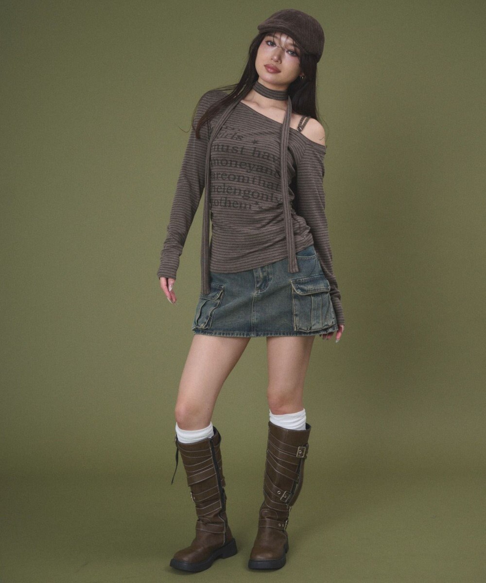 WEGO チョーカー付きボーダーロゴトップ 