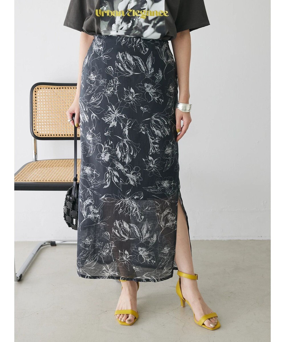 Green Parks モノトーンフラワータイトスカート 