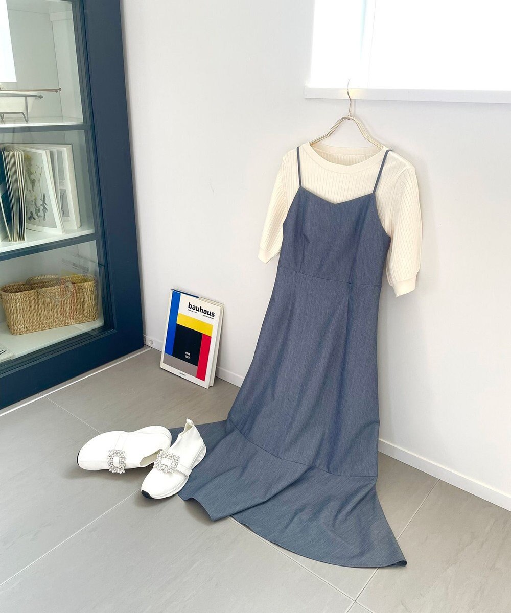 Feroux 【セットアイテム・洗える】パフスリーブニット×キャミソール ワンピース 