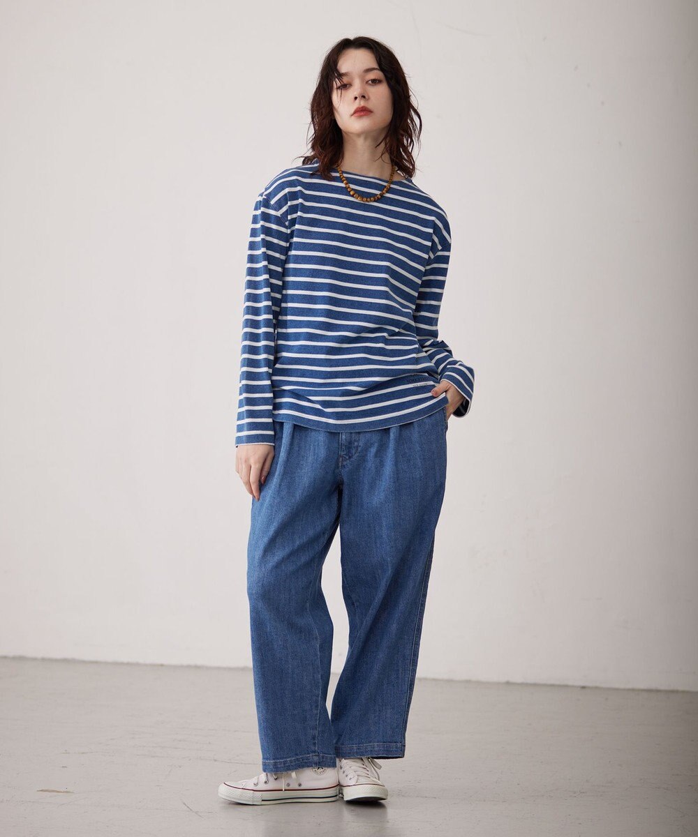 J.PRESS YORK STREET 【UNISEX】インディゴボーダーロングTシャツ 