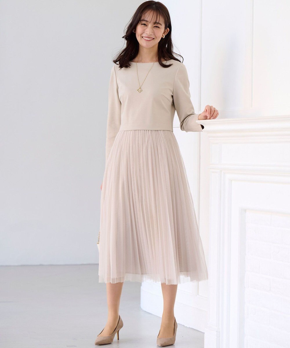 組曲 【WEB限定・KUMIKYOKU NAVY】ジャージーコンビ ギャザーチュール ワンピース 