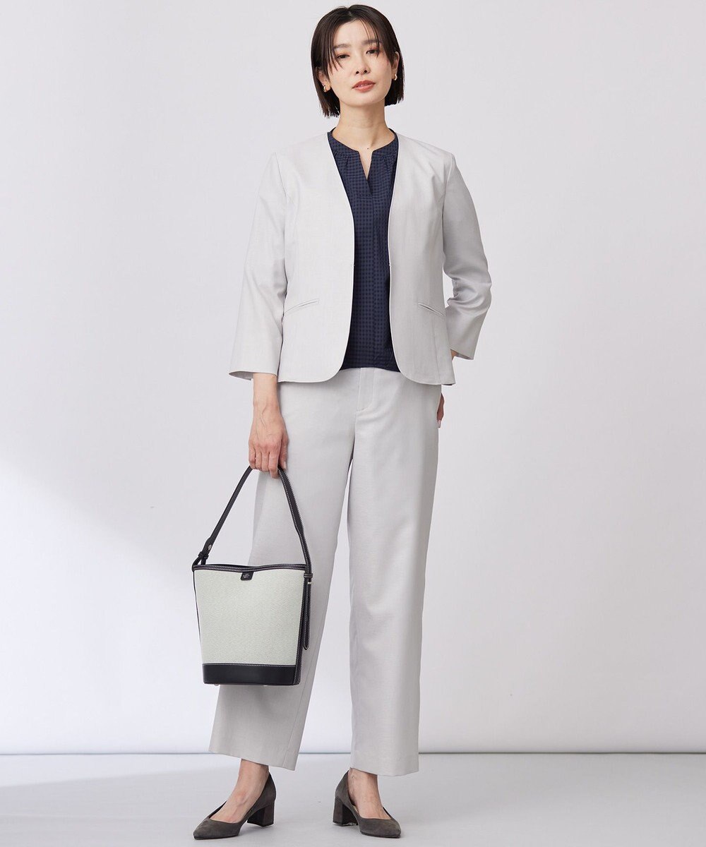 J.PRESS LADIES 【セットアップ対応・洗える・UVケア・吸水速乾】OXIJEWELストレッチ ノーカラー ジャケット 