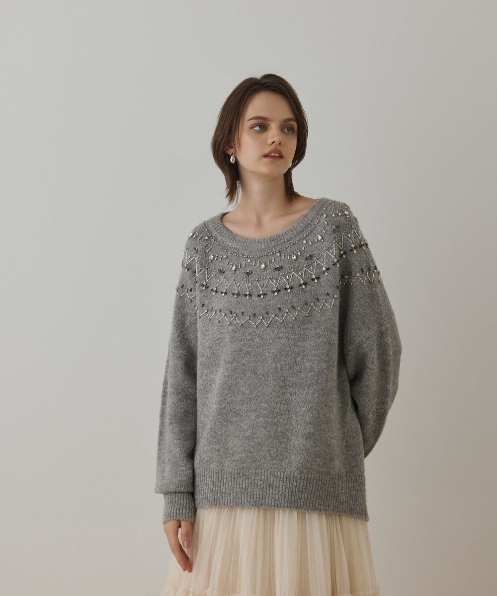 GRACE CONTINENTAL フェアアイル刺繍ニットトップ 