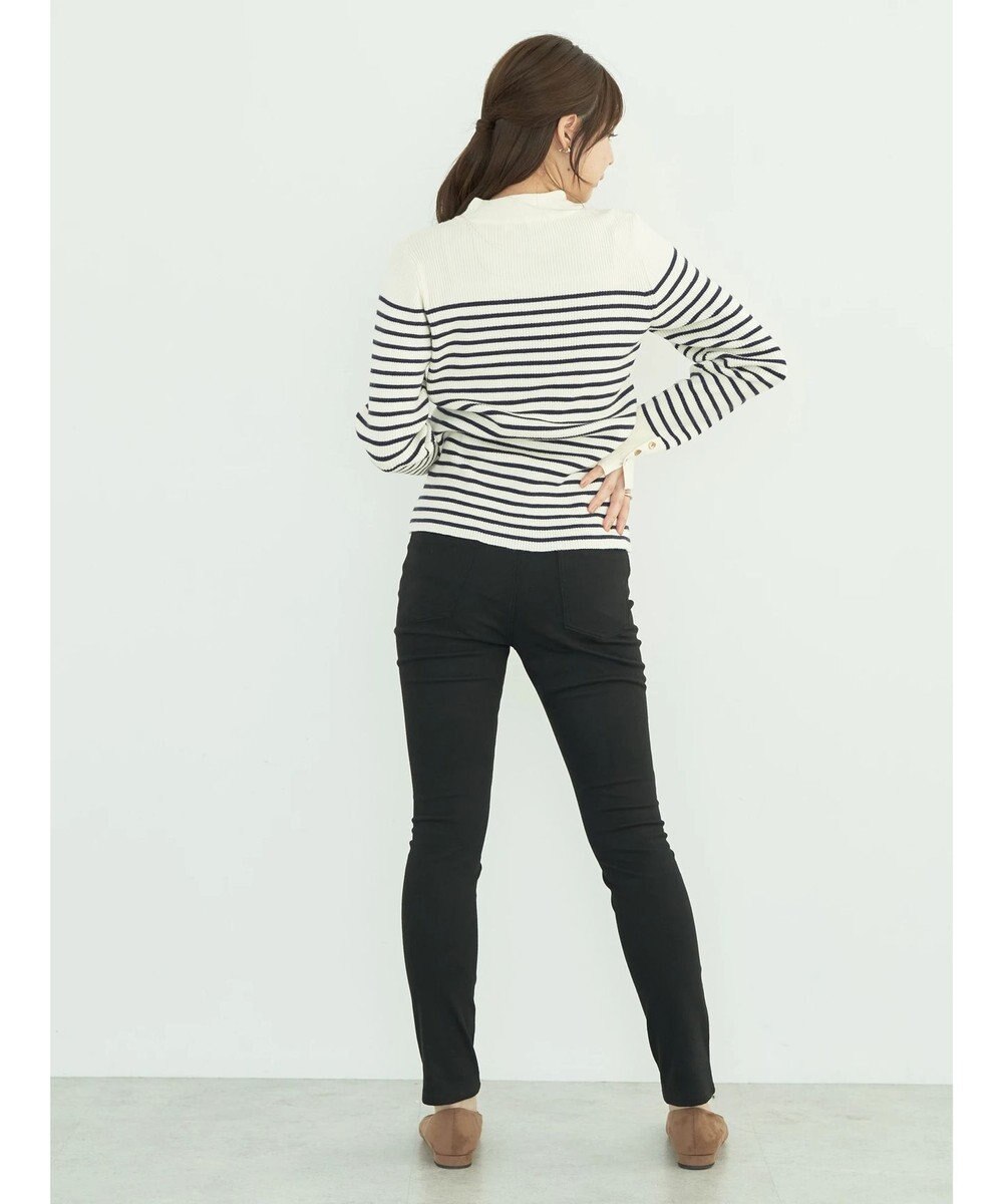 earth music&ecology ゴールド釦スリーブリブプルオーバー 