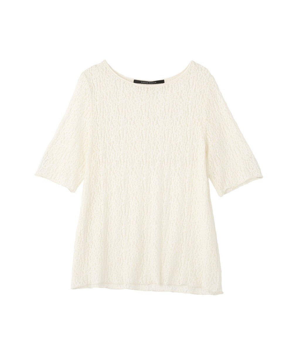 YECCA VECCA 5分袖レースシアートップス 