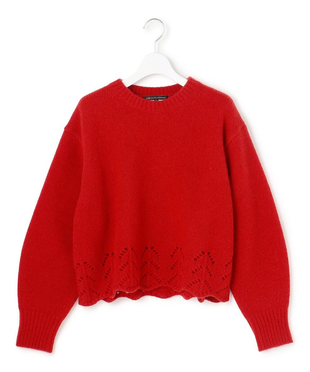 23区 L 【滝沢眞規子さん着用/洗える】レーシーヘムデザイン パフスリーブ ニット 