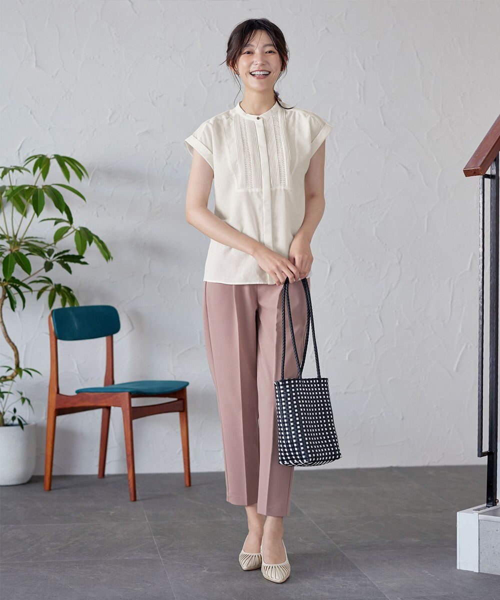 Tiaclasse 【洗える】フレンチスリーブピンタックブラウス 