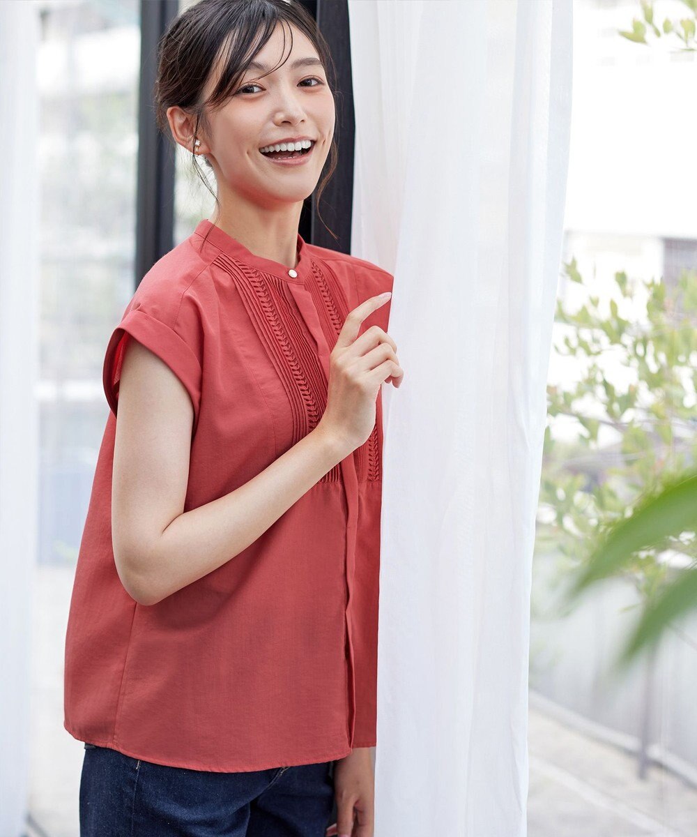 Tiaclasse 【洗える】フレンチスリーブピンタックブラウス 