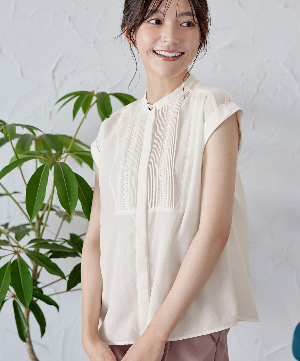 Tiaclasse 【洗える】フレンチスリーブピンタックブラウス 