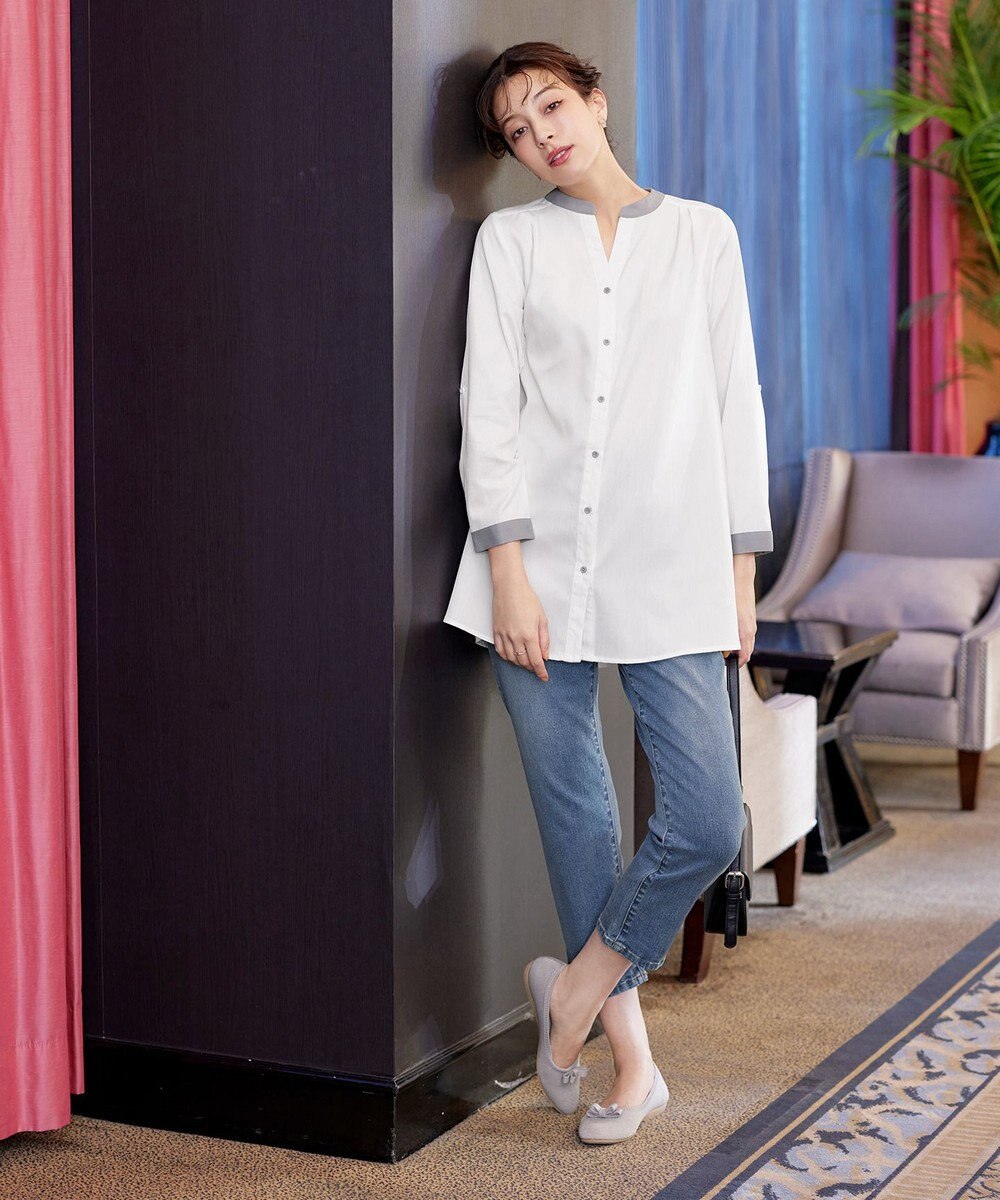 Tiaclasse 【洗える】クレリックシャツチュニックブラウス 