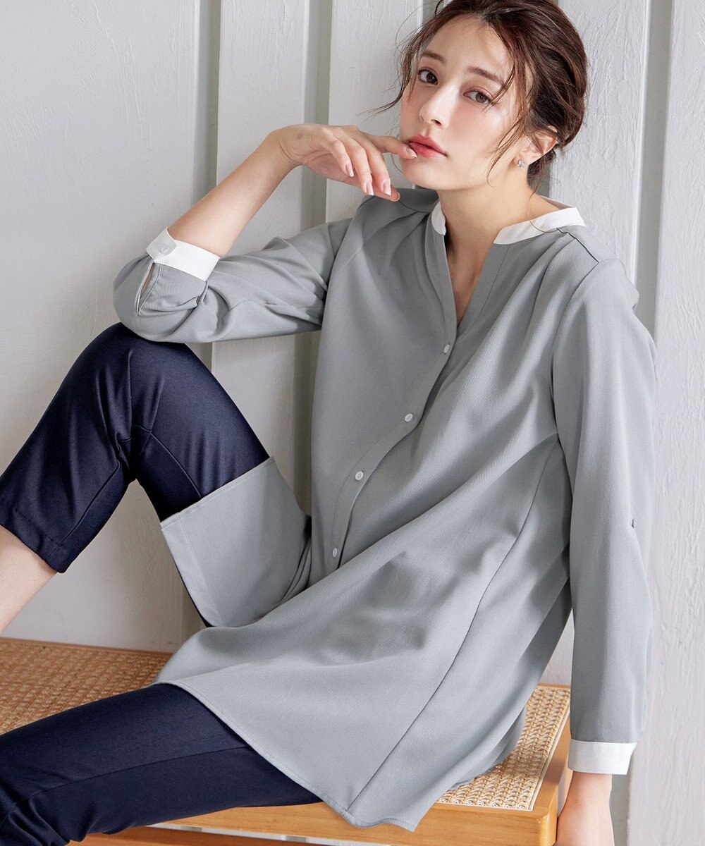 Tiaclasse 【洗える】クレリックシャツチュニックブラウス 