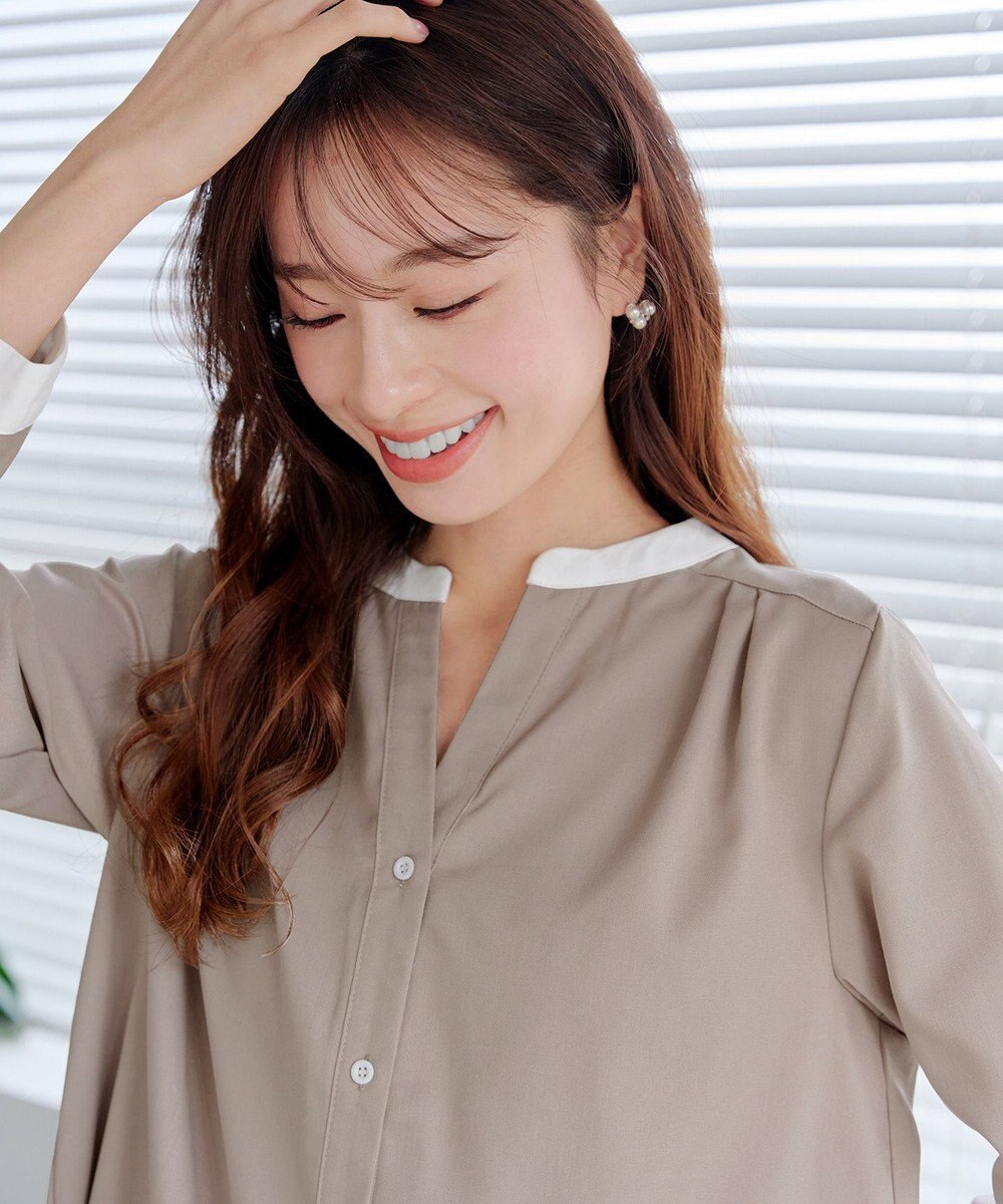 Tiaclasse 【洗える】クレリックシャツチュニックブラウス 