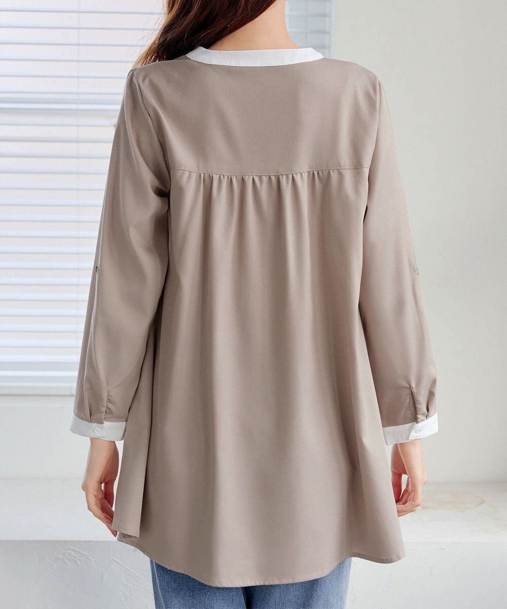 Tiaclasse 【洗える】クレリックシャツチュニックブラウス 