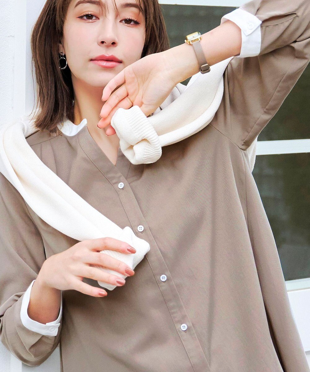 Tiaclasse 【洗える】クレリックシャツチュニックブラウス 