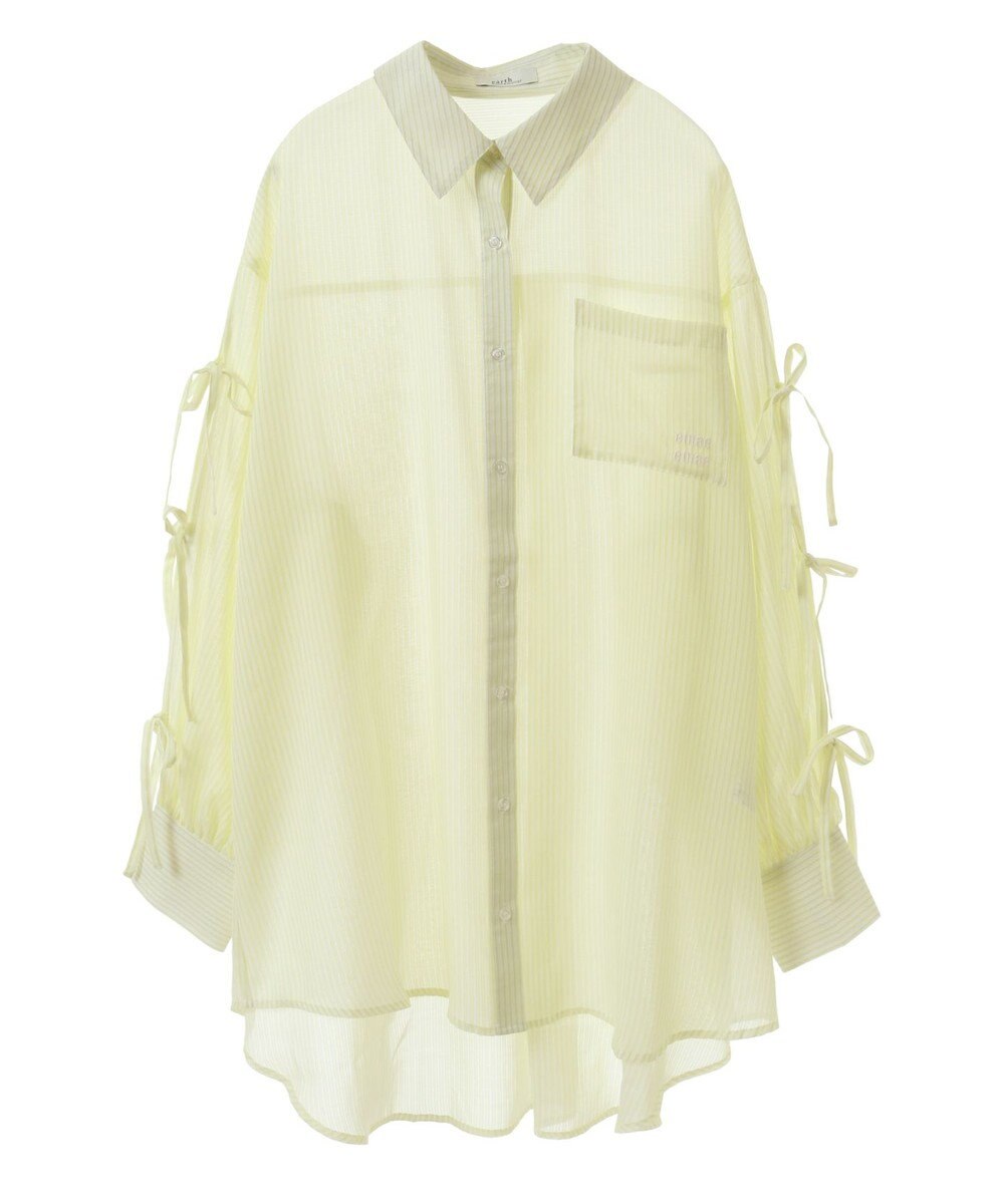 earth music&ecology 袖スリットリボンロングシャツ 