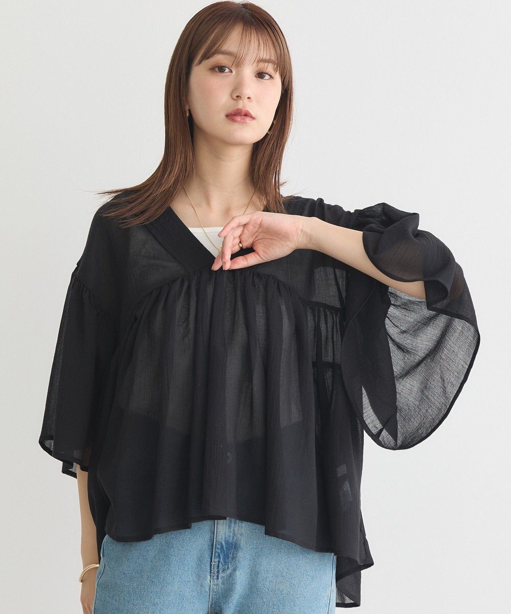 earth music&ecology Ｖネックギャザーブラウス 