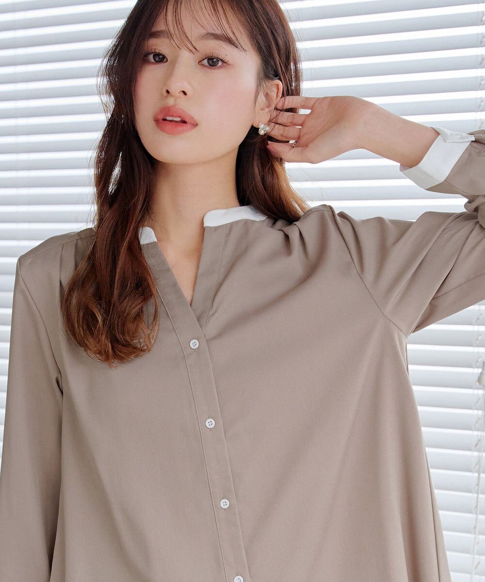 Tiaclasse 【洗える】クレリックシャツチュニックブラウス 