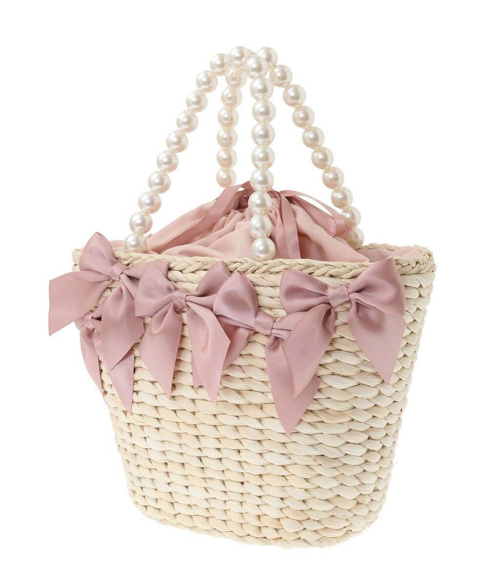 Maison de FLEUR パールハンドルメイズリボンカゴバッグ 