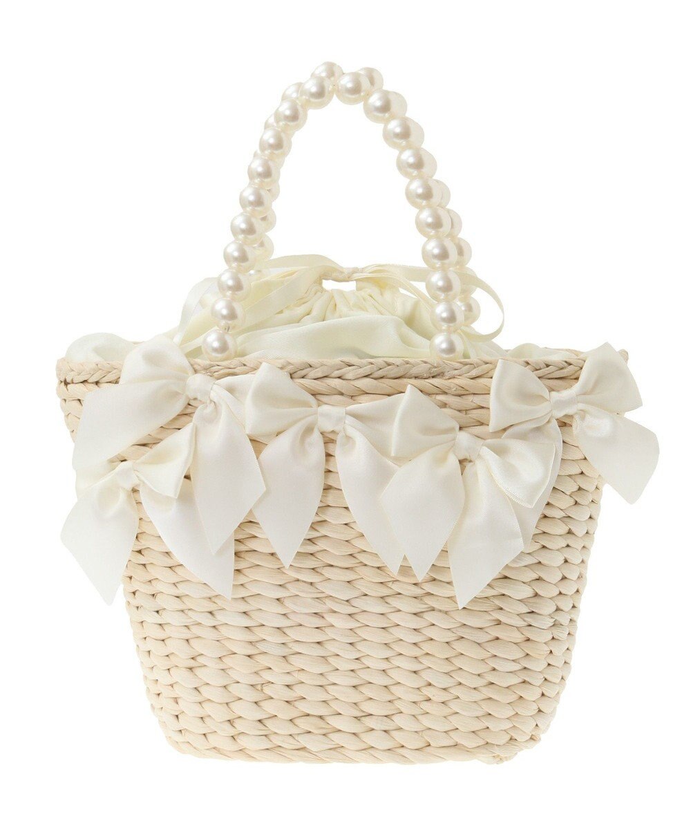 Maison de FLEUR パールハンドルメイズリボンカゴバッグ 