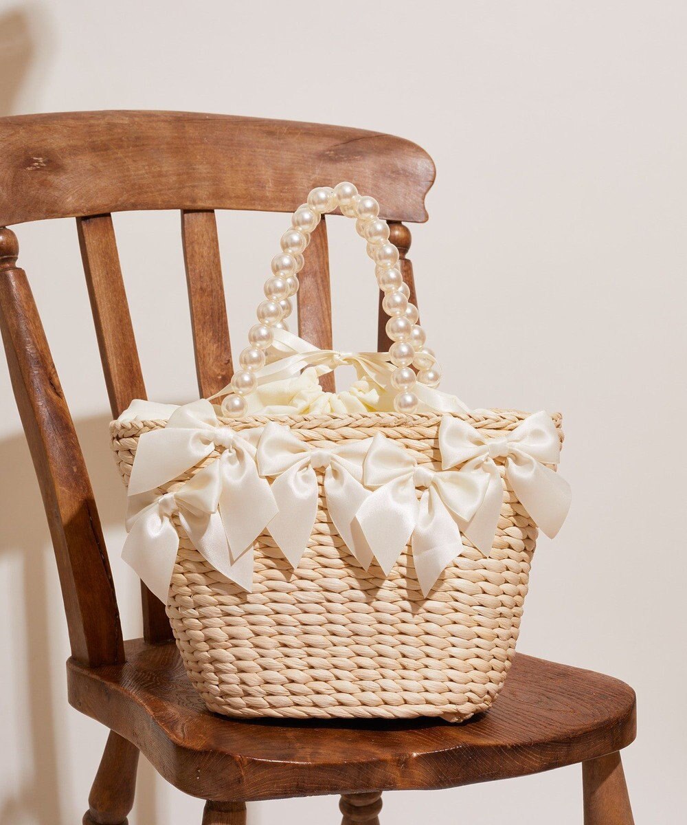 Maison de FLEUR パールハンドルメイズリボンカゴバッグ 