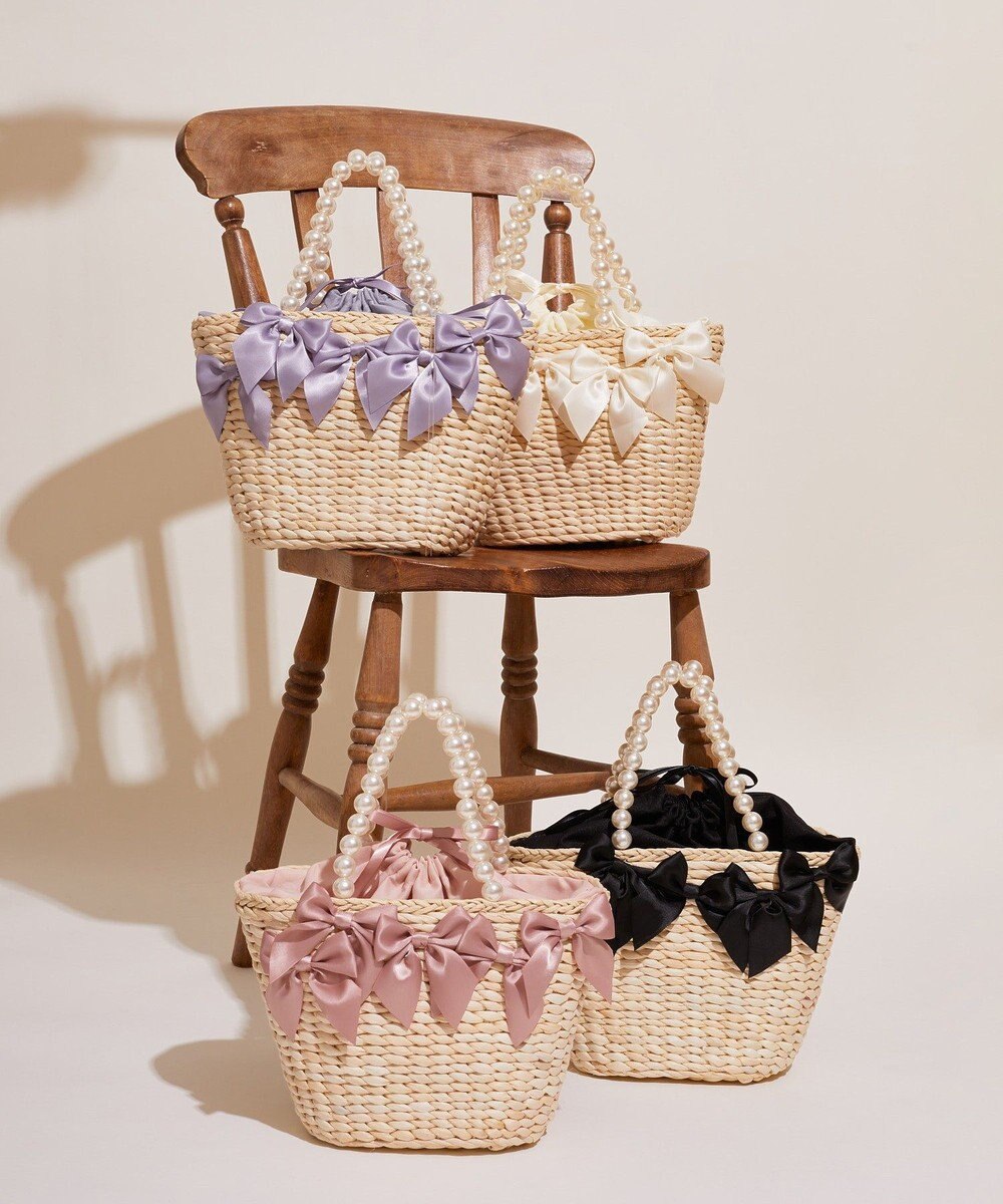 Maison de FLEUR パールハンドルメイズリボンカゴバッグ 
