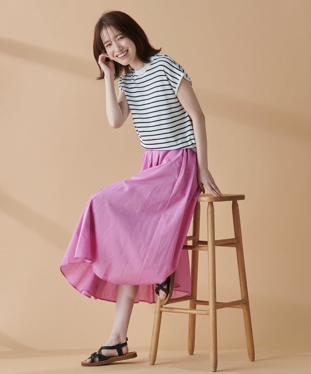 ANY 【ウエストゴム/ポケット付】シャンブレーライク フレアスカート 