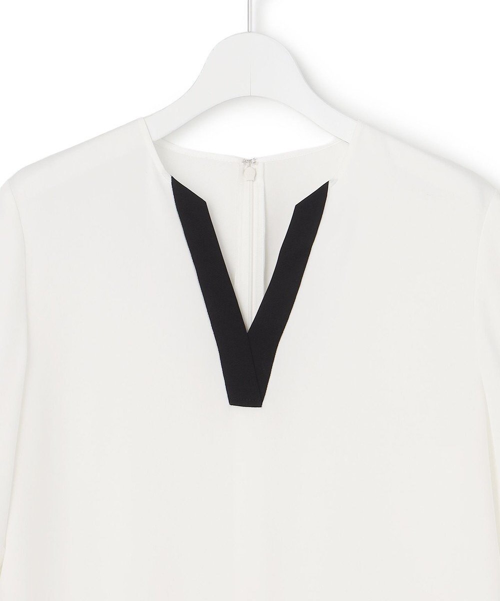 ICB 【先行予約】BackSatinAmunzen 5分袖Vネック配色ブラウス 