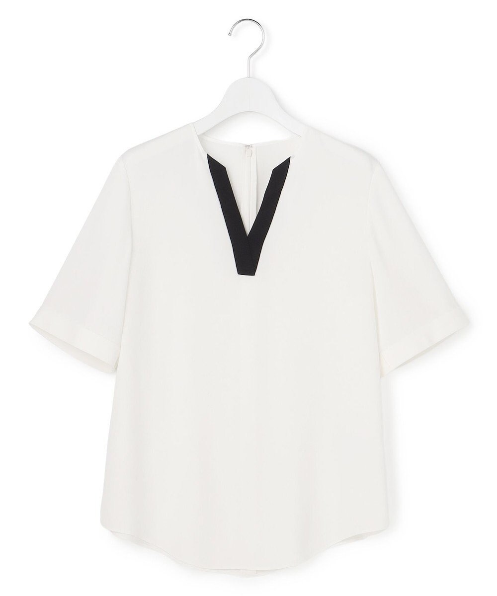 ICB 【先行予約】BackSatinAmunzen 5分袖Vネック配色ブラウス 