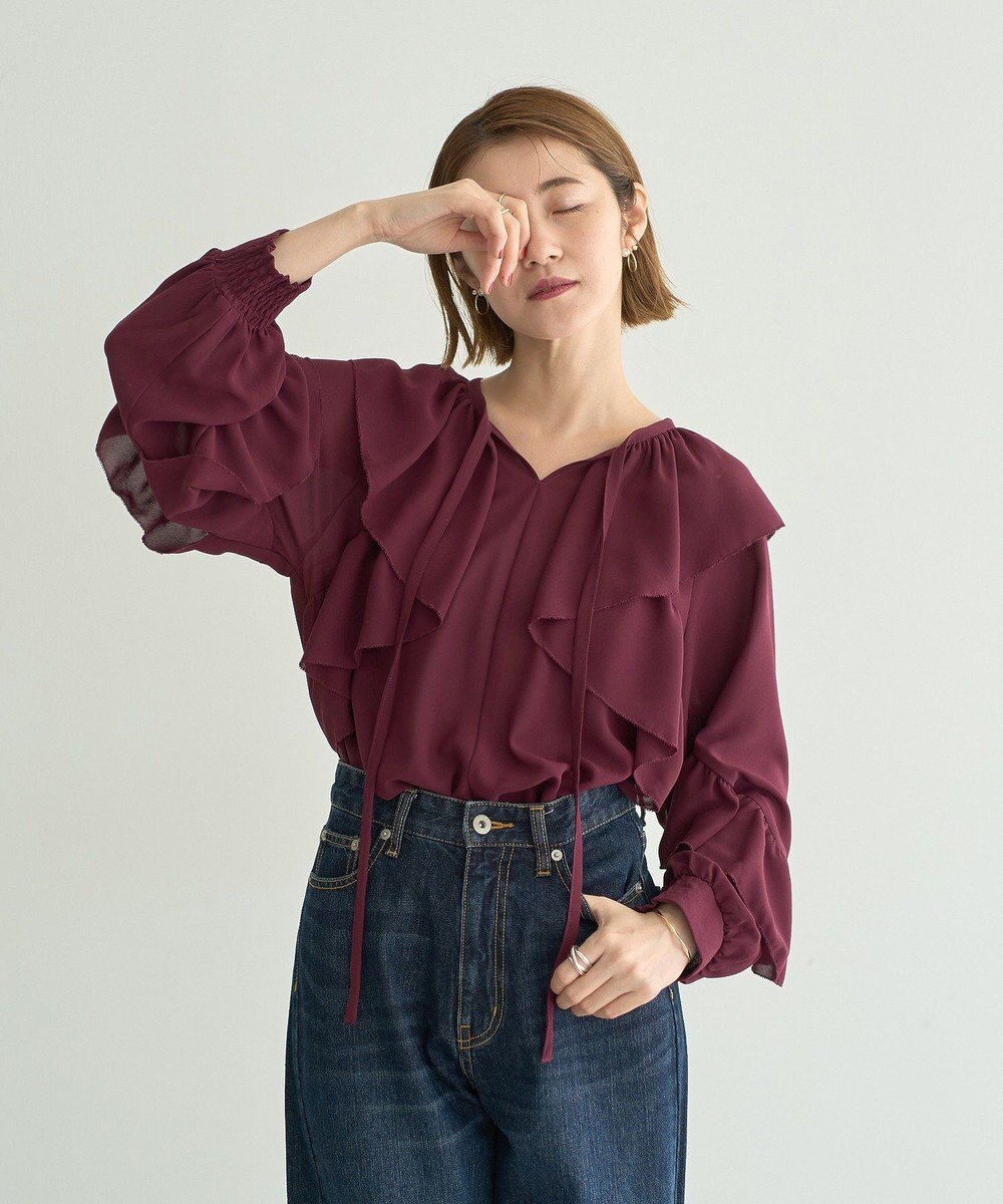 YECCA VECCA シアーラッフルブラウス 