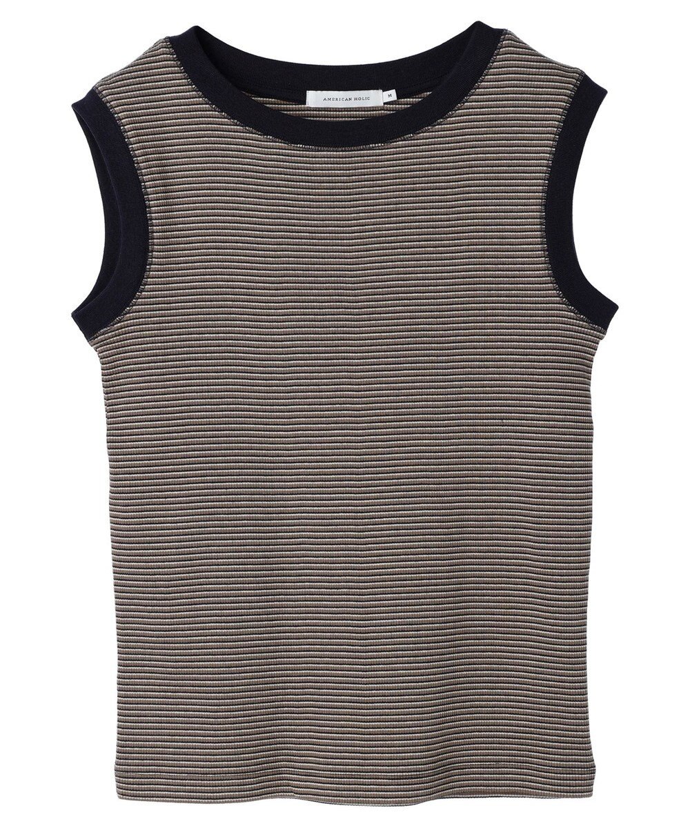 AMERICAN HOLIC ミジンボーダーノースリーブカットプルオーバー 