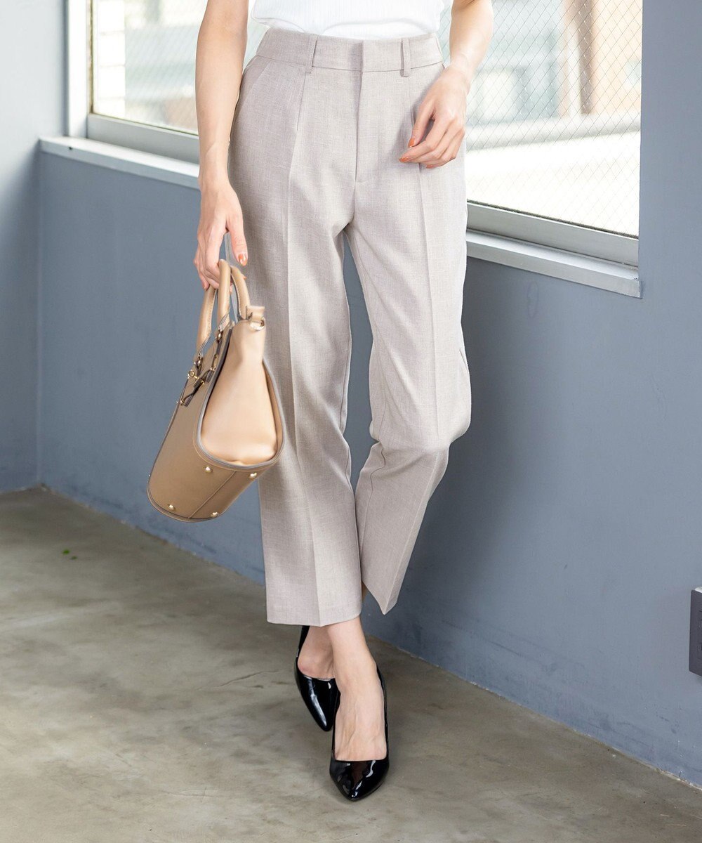 Tiaclasse 【セットアップ可・洗える】麻調薄地ストレートパンツ 