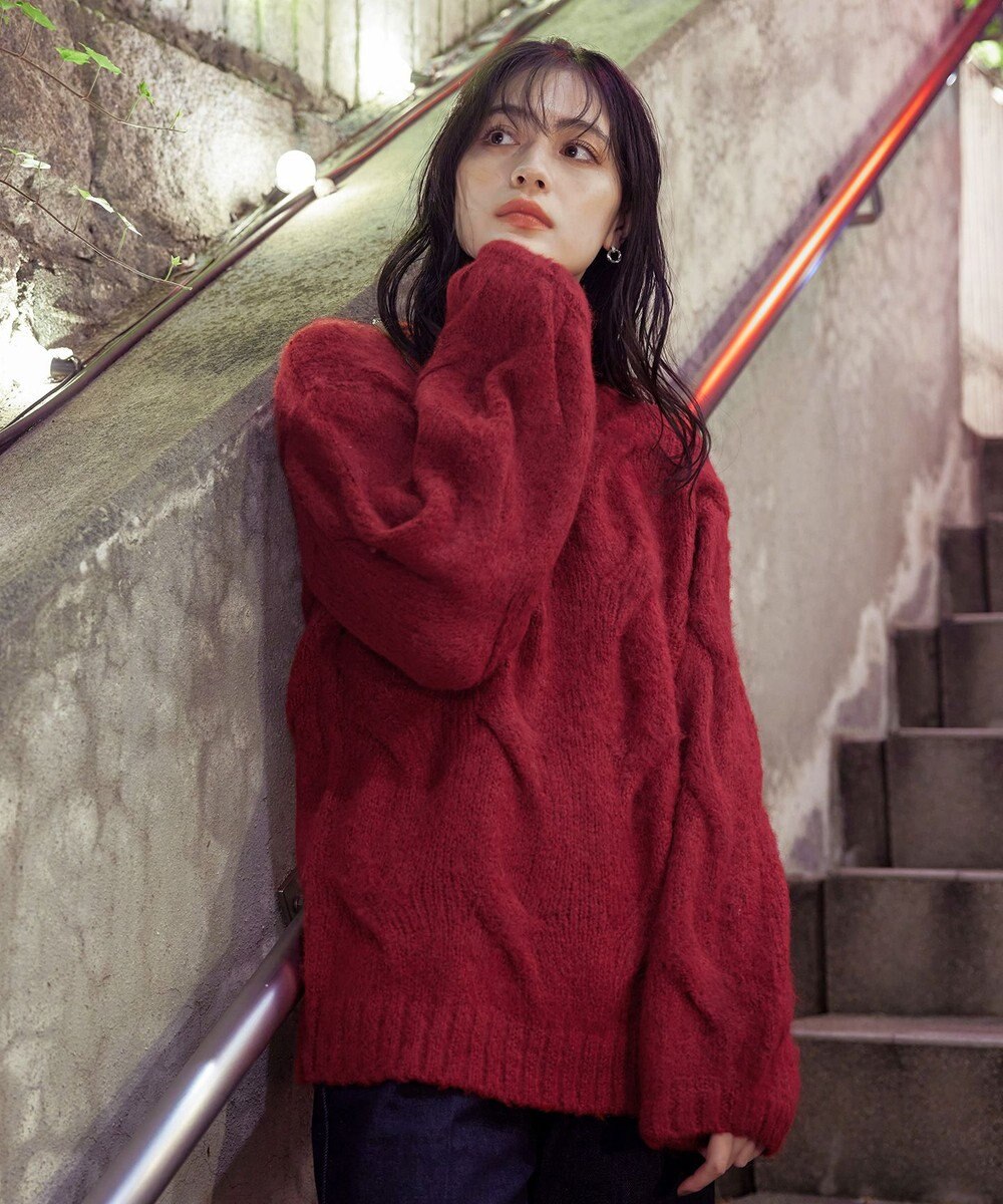 Tiaclasse 【洗える】ケーブルミックス編みニットトップス 